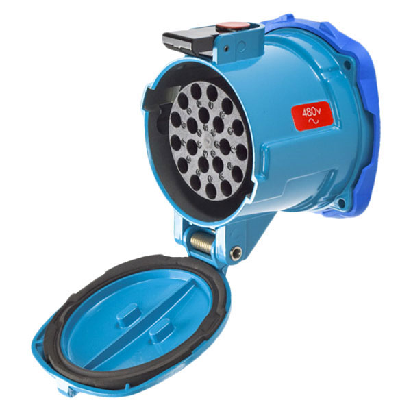 17-64191-375-843 - DN20c RECEPTACLE METAL BLUE SIZE 5 IP 54/55 19P+G 15A 480 VAC/130 VDC 60 Hz MUSHROOM PAWL PADLOCK PAWL